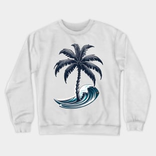 beach, surf, palm tree and waves Crewneck Sweatshirt